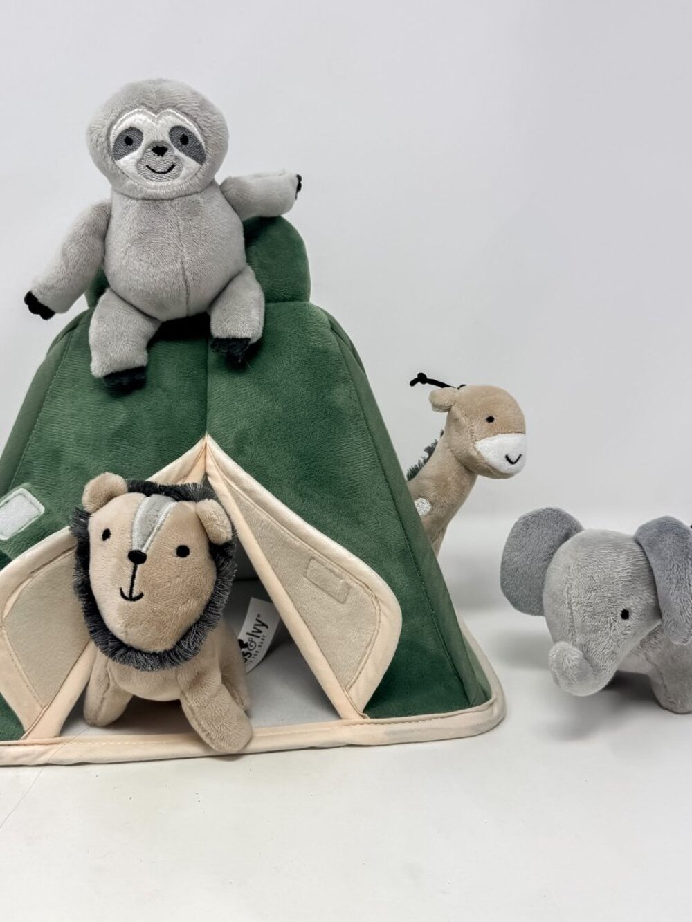 Lambs & Ivy Interactive Plush Safari/Jungle Green Tent with Stuffed Animal Toys
